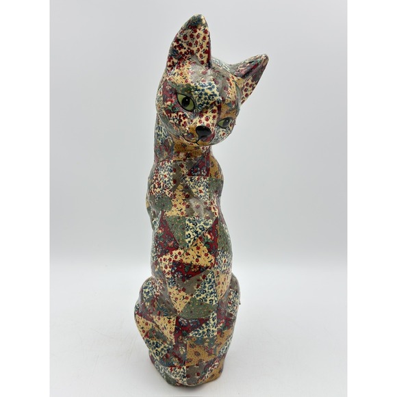 The Unbranded Brand Other - Vintage Cat Ceramic decoupaged patchwork Quilt & Floral Tall Granny Core 14"
